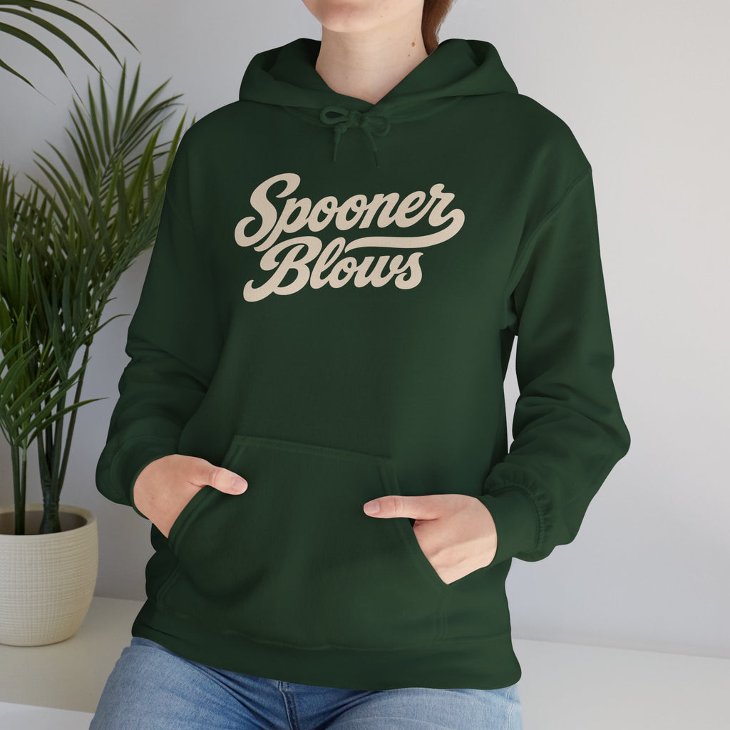 Spooner Blows Baseball Lettering Hoodie | Wisconsin Northwoods Hoodie, Hayward WI Apparel