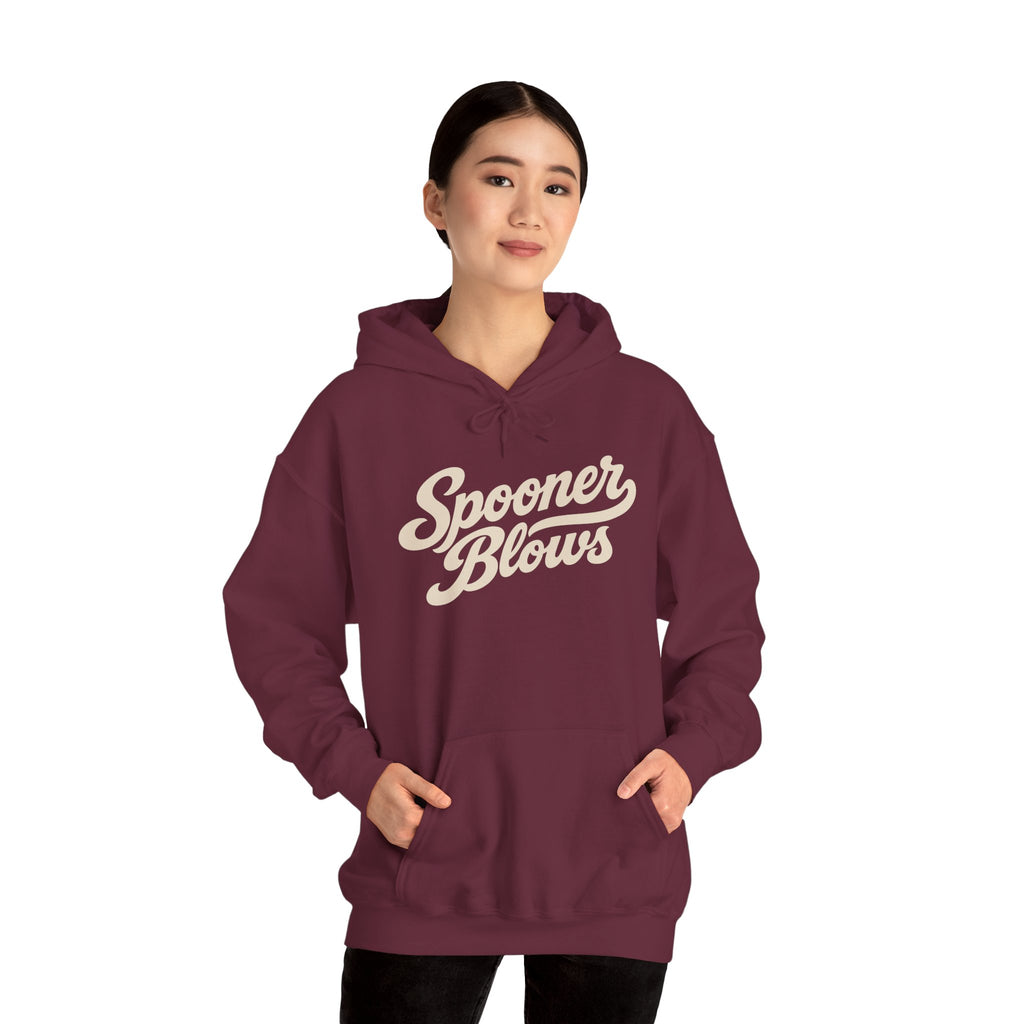 Spooner Blows Baseball Lettering Hoodie | Wisconsin Northwoods Hoodie, Hayward WI Apparel