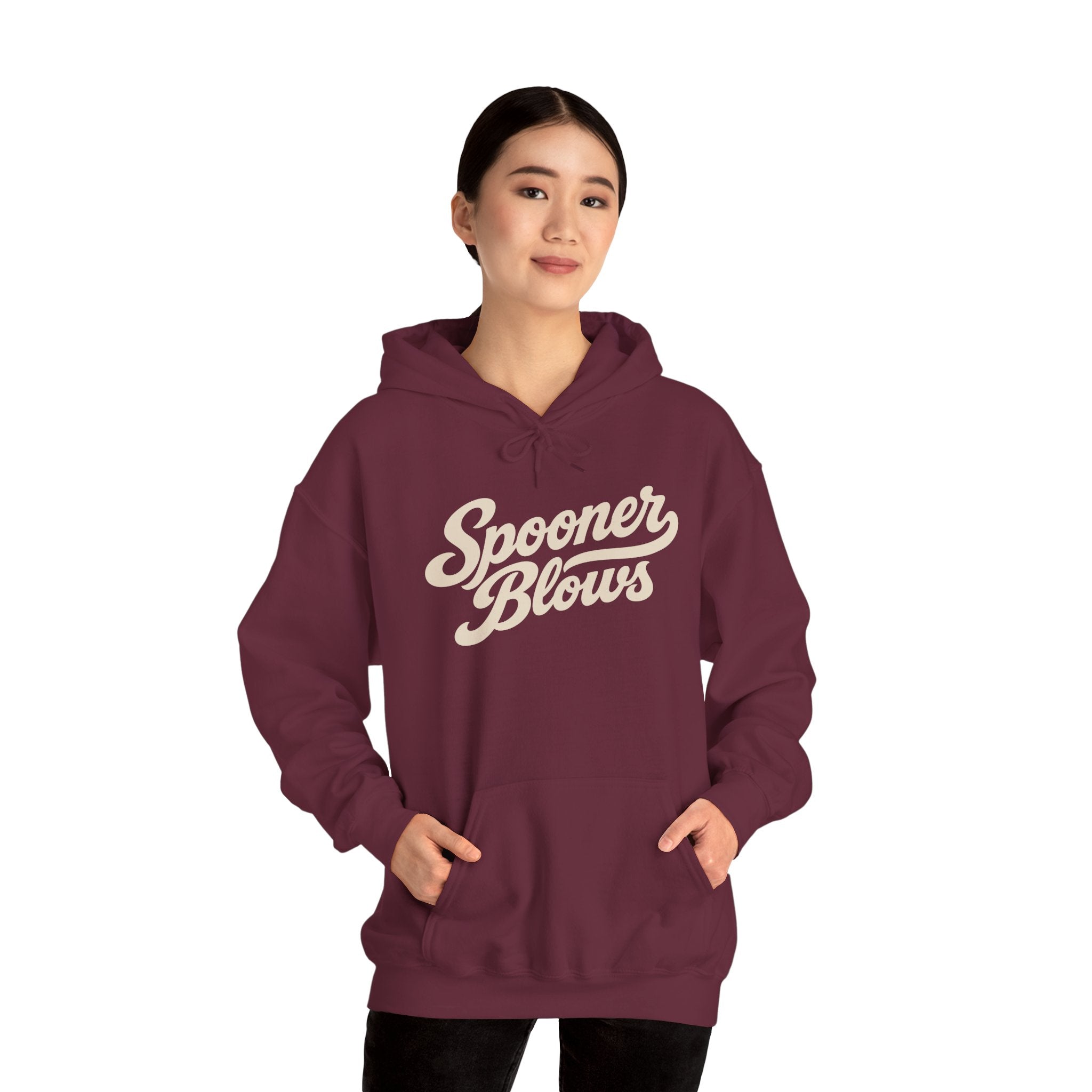 Spooner Blows Baseball Lettering Hoodie | Wisconsin Northwoods Hoodie, Hayward WI Apparel