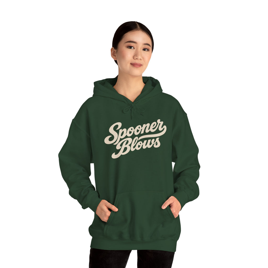 Spooner Blows Baseball Lettering Hoodie | Wisconsin Northwoods Hoodie, Hayward WI Apparel