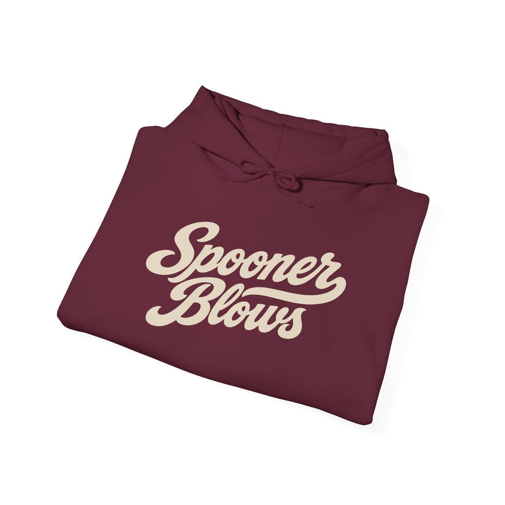 Spooner Blows Baseball Lettering Hoodie | Wisconsin Northwoods Hoodie, Hayward WI Apparel