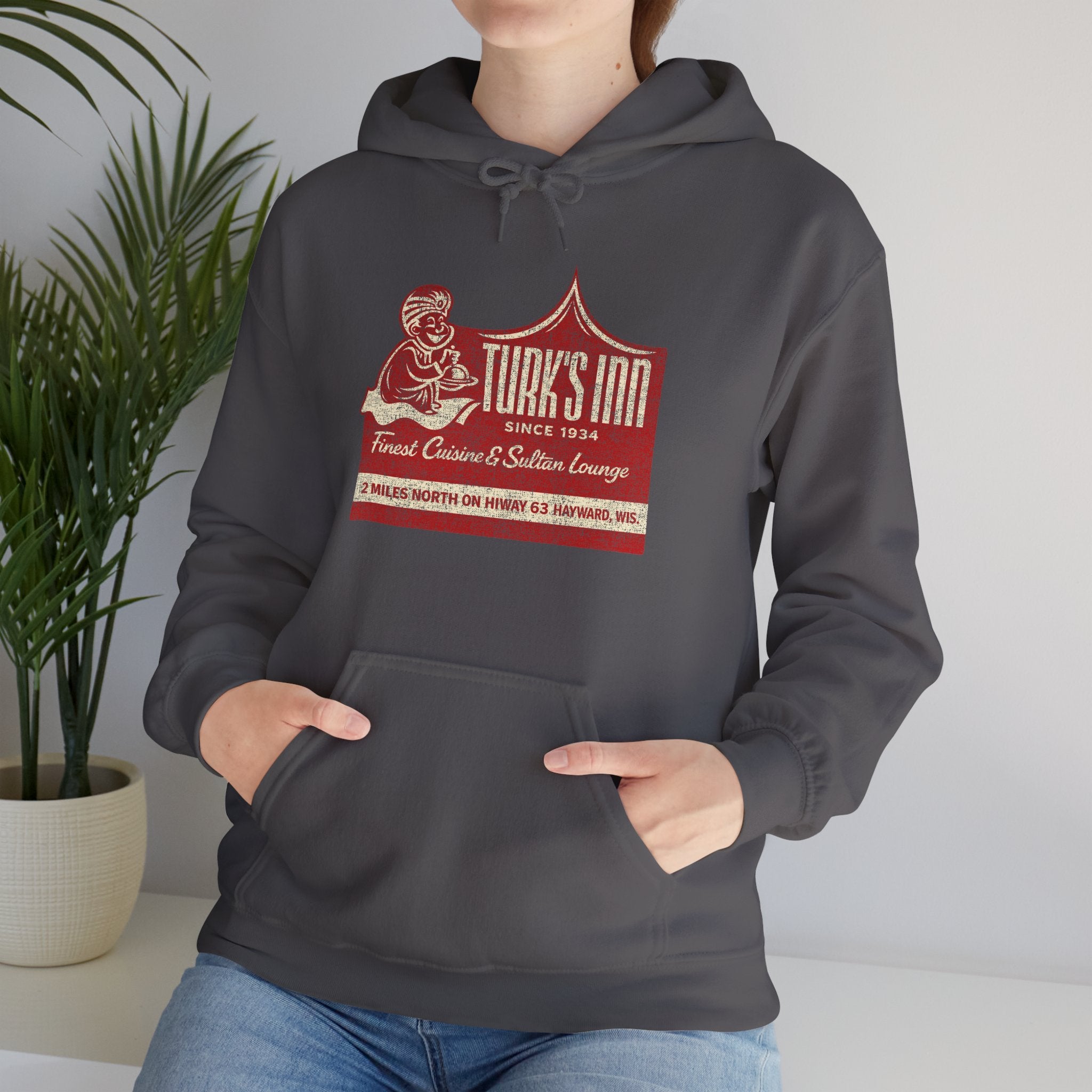 Turk’s Inn Hayward WI Hoodie – Vintage Supper Club Graphic Sweatshirt – Retro Wisconsin Northwoods Pullover