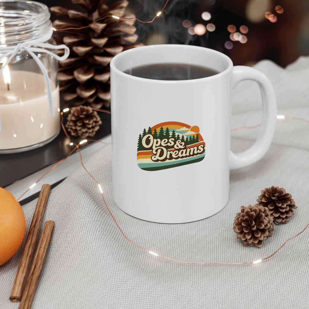 Opes & Dreams Retro Camping Coffee Mug | Vintage Nature Ceramic Cup (11oz, 15oz)