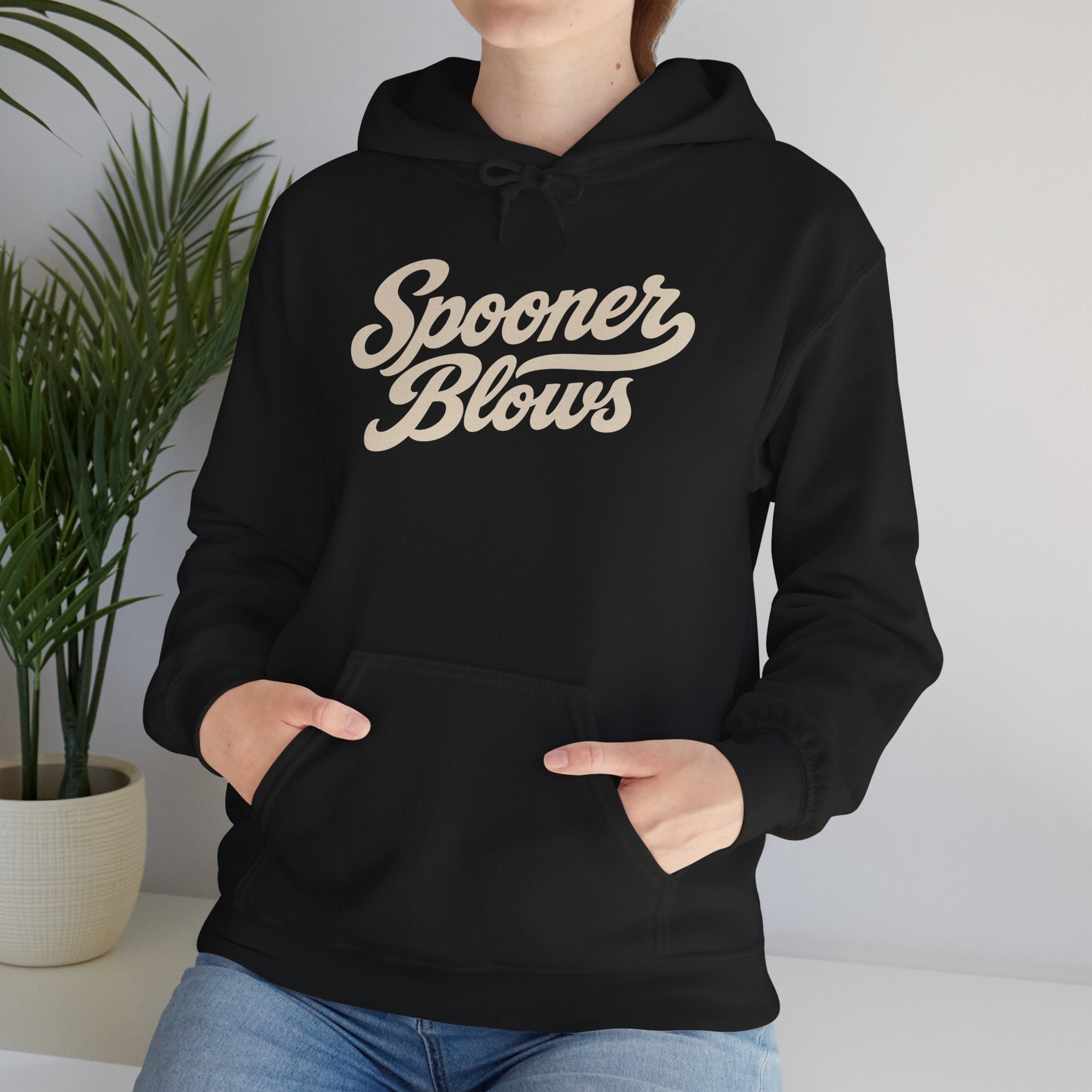 Spooner Blows Baseball Lettering Hoodie | Wisconsin Northwoods Hoodie, Hayward WI Apparel
