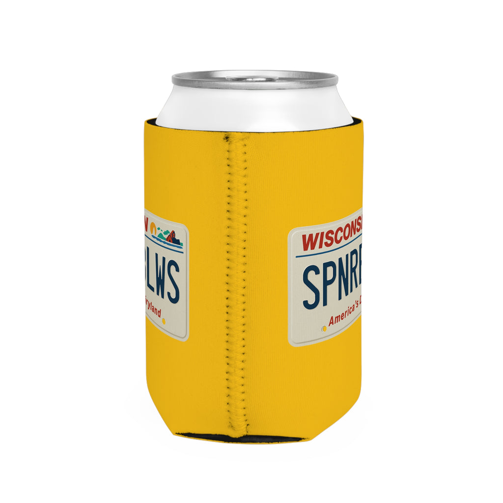 Wisconsin License Plate Spooner Blows Can Cooler | Yellow Koozie